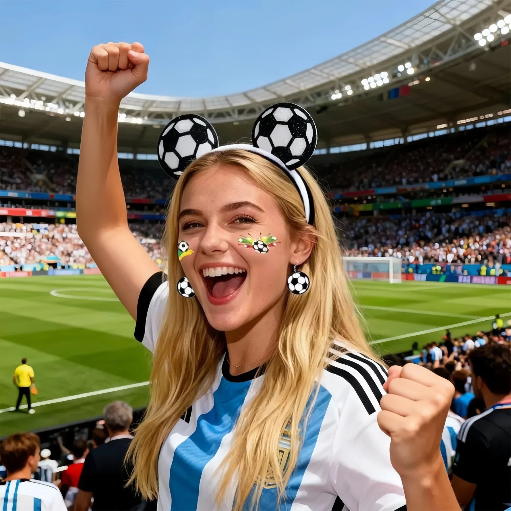 2026 Soccer Elastic Headbands for Women, Three-piece Set, Hair Bands, Earrings for Sports Fans World Cup Party-AMAZON FACTORY