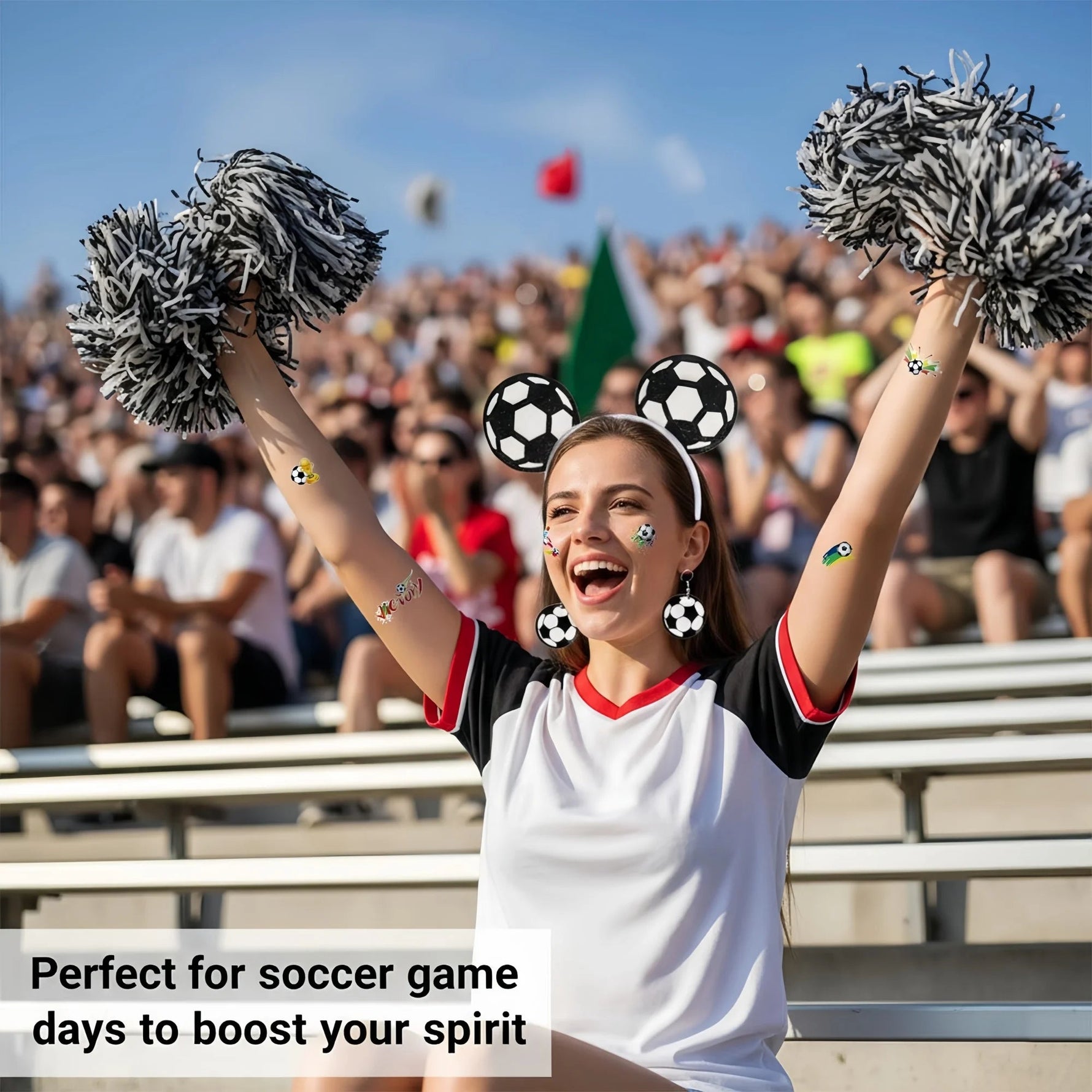 2026 Soccer Elastic Headbands for Women, Three-piece Set, Hair Bands, Earrings for Sports Fans World Cup Party-AMAZON FACTORY