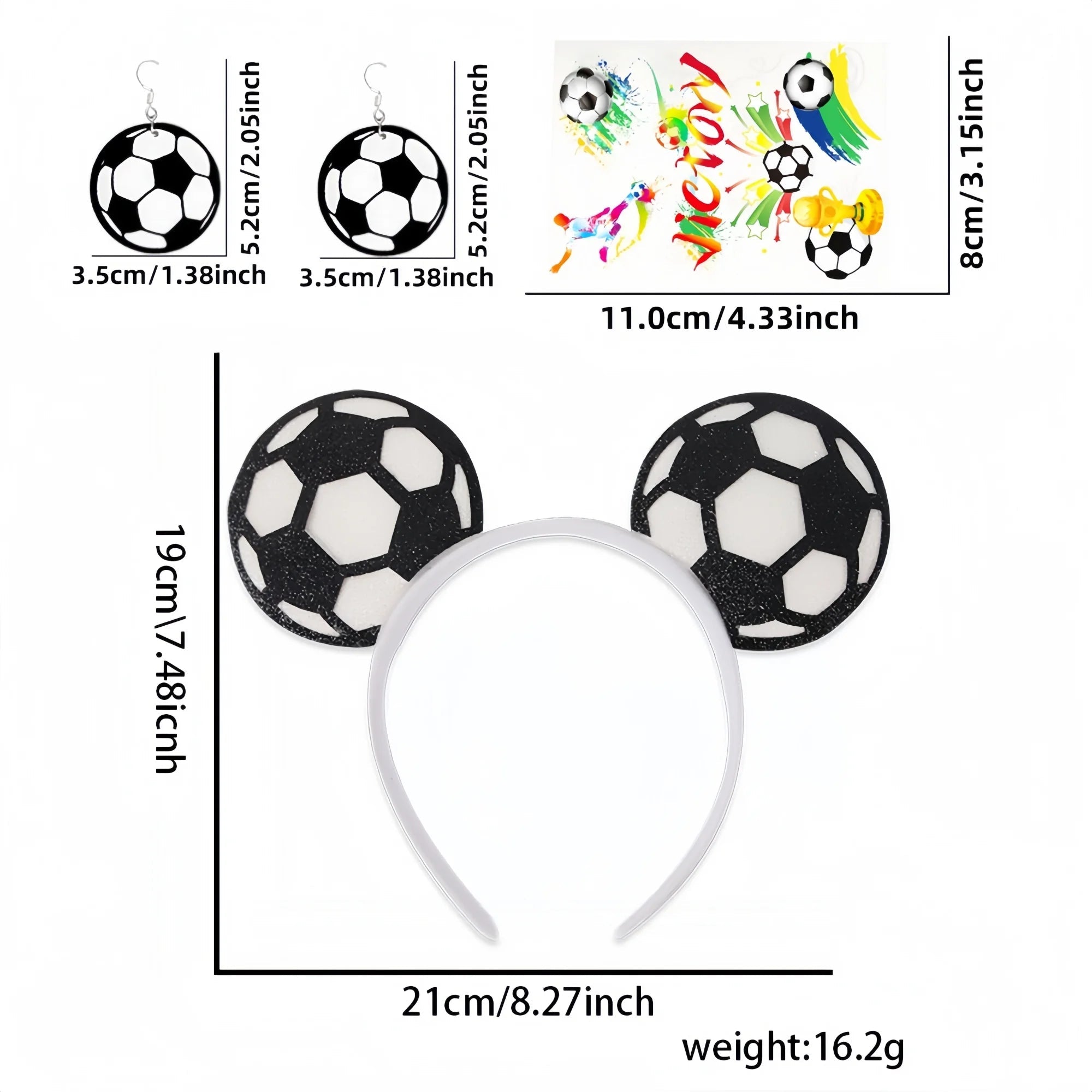 2026 Soccer Elastic Headbands for Women, Three-piece Set, Hair Bands, Earrings for Sports Fans World Cup Party-AMAZON FACTORY