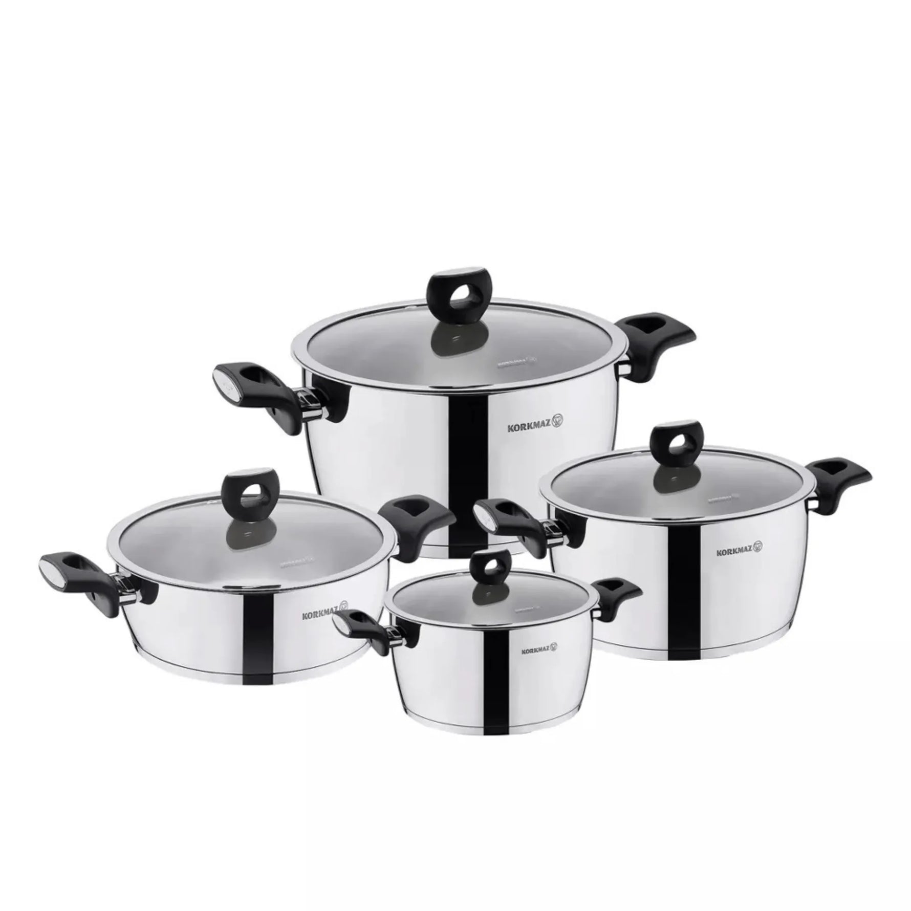 Korkmaz Nora 8 Piece Stainless Steel Casserole Cookware Set-AMAZON FACTORY