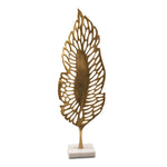 28" Gold And White Aluminum And Marble Leaf Tabletop Sculpture - AMAZON FACTORY