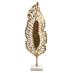 28" Gold And White Aluminum And Marble Leaf Tabletop Sculpture - AMAZON FACTORY