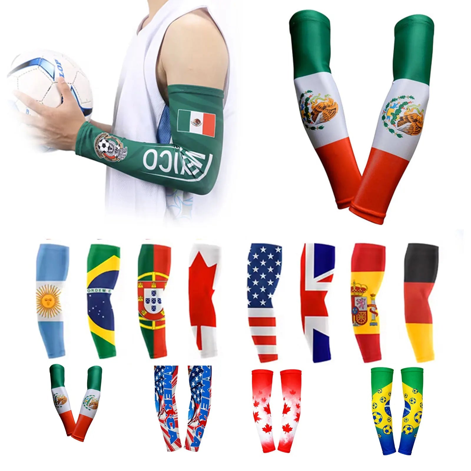 2Pai Breathable Ice Silk Arm Sleeves World Football Cup 2026 Team Flags for Stadium Cheer Outdoor Sports UV-Blocking Arm Sleeves-AMAZON FACTORY