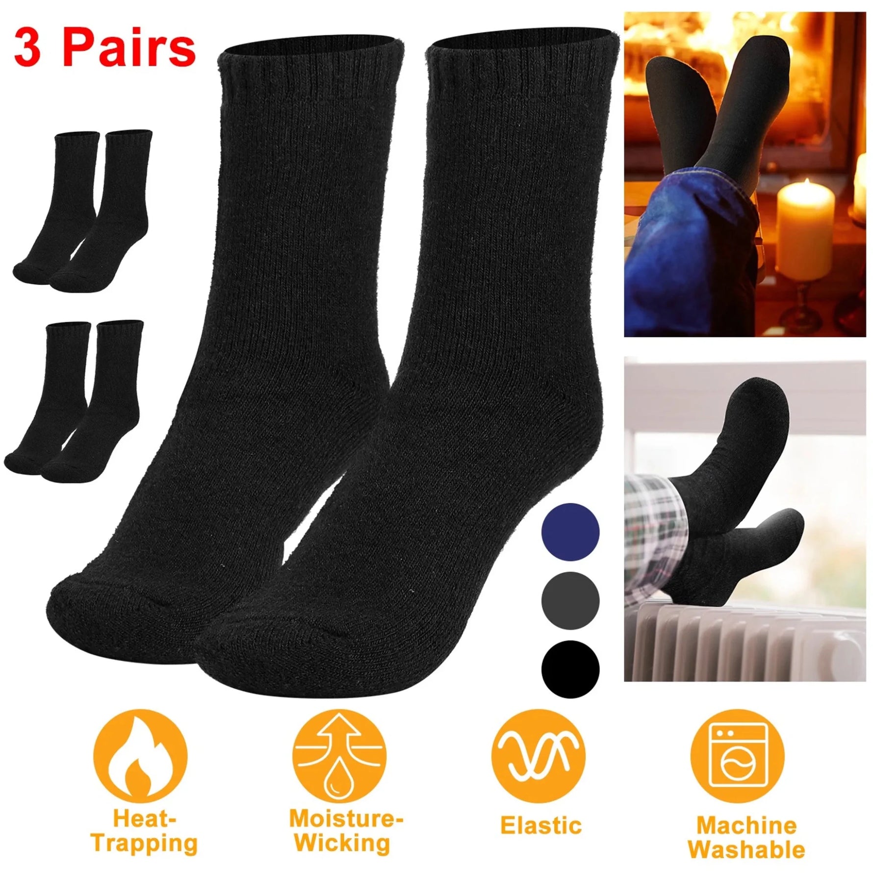 3 Pairs Men Warm Wool Socks Soft Cozy Winter Thermal Socks-AMAZON FACTORY