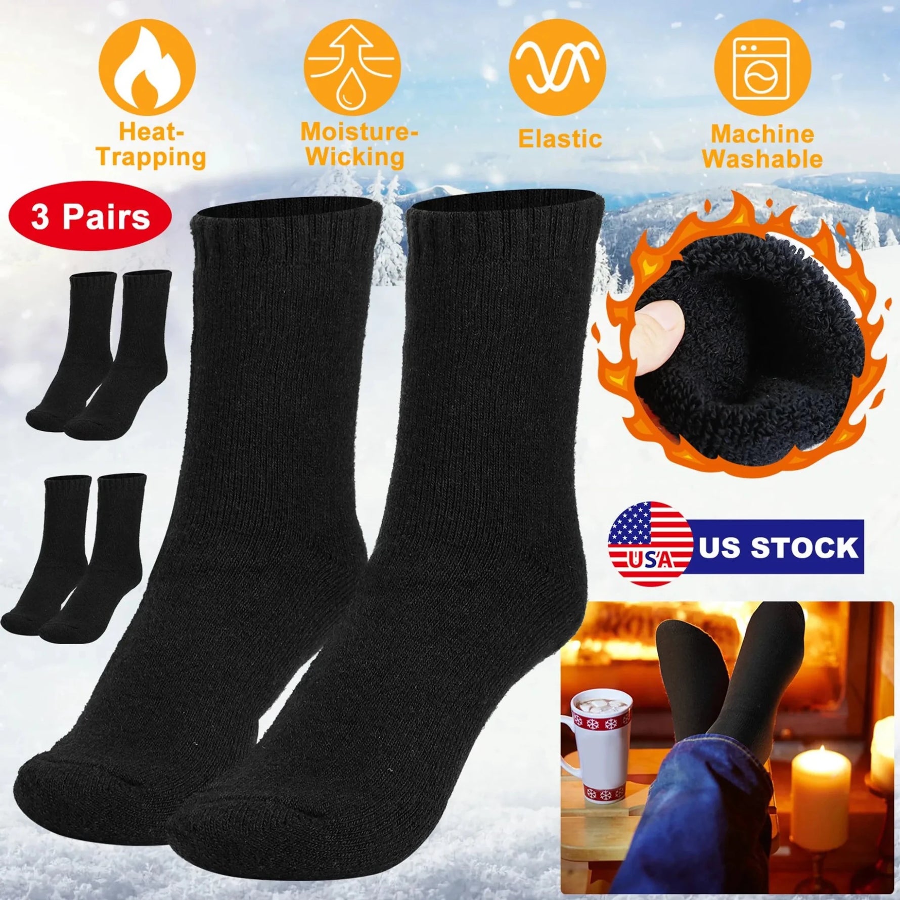 3 Pairs Men Warm Wool Socks Soft Cozy Winter Thermal Socks-AMAZON FACTORY
