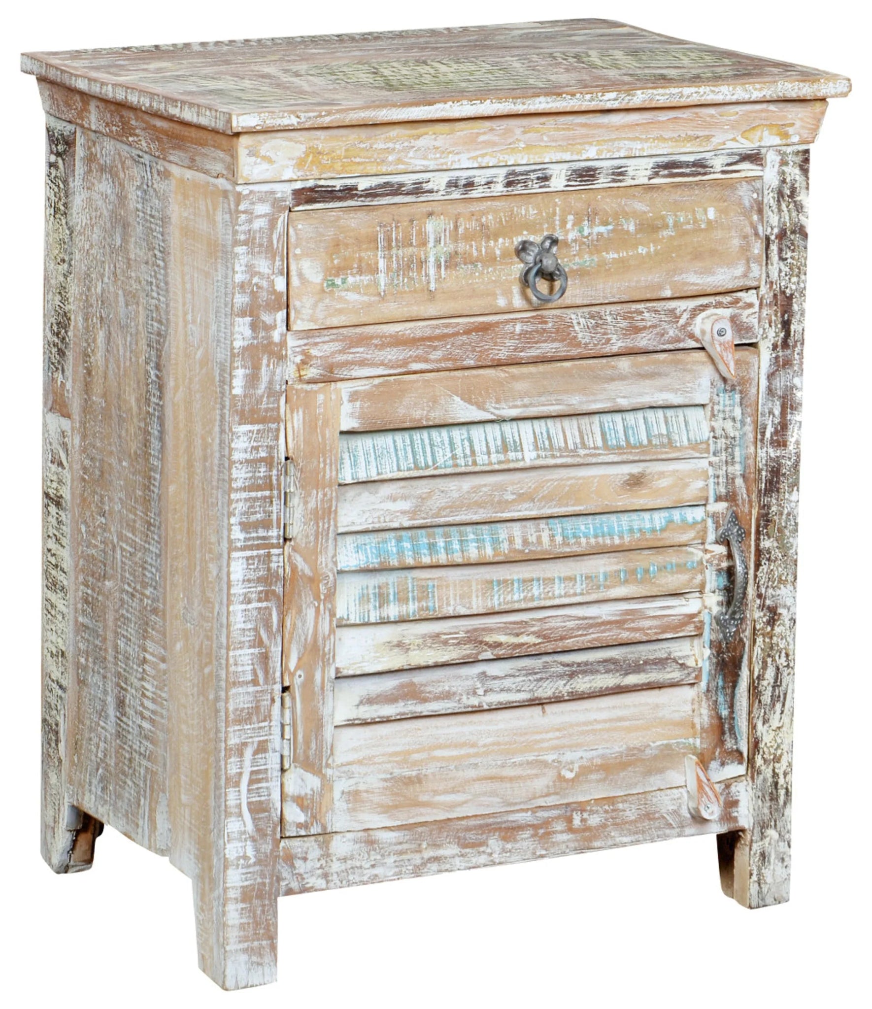 30" White Solid Wood Distressed One Drawer Nightstand - AMAZON FACTORY
