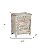 30" White Solid Wood Distressed One Drawer Nightstand - AMAZON FACTORY