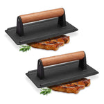 Cast Iron Bacon Meat Steak Press Grill BBQ with Wood Handle Weight Plate-AMAZON FACTORY