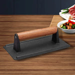 Cast Iron Bacon Meat Steak Press Grill BBQ with Wood Handle Weight Plate-AMAZON FACTORY
