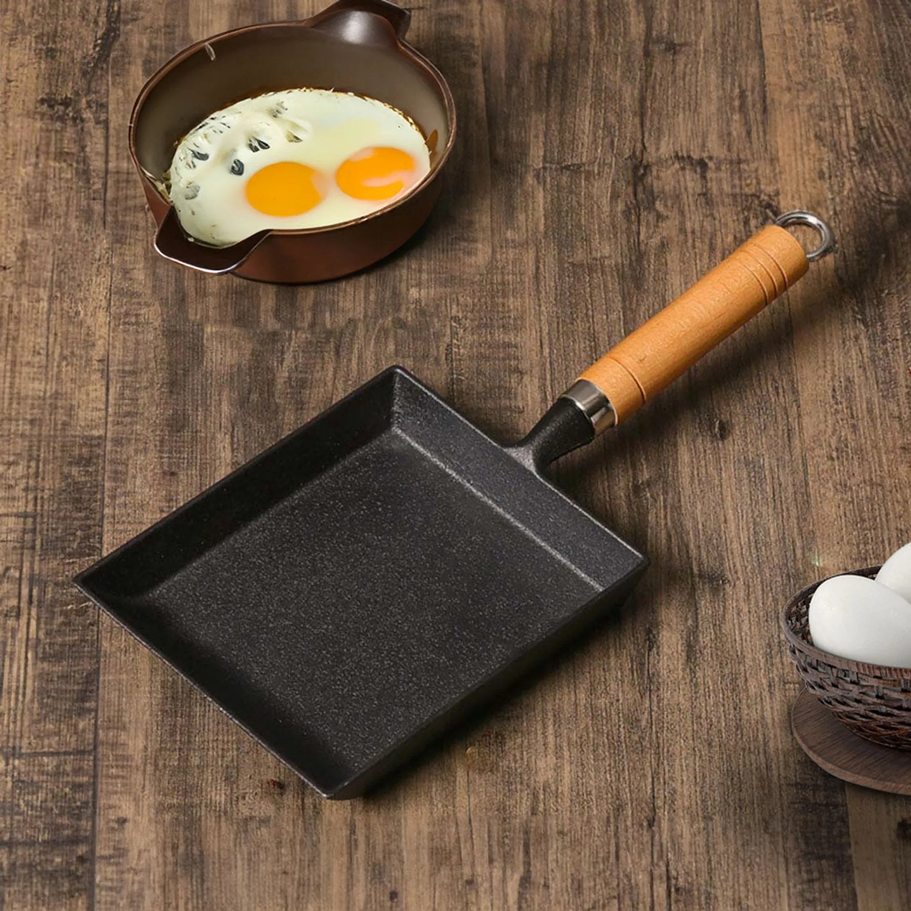 Cast Iron Tamagoyaki Japanese Omelette Egg Frying Skillet Fry Pan Wooden Handle-AMAZON FACTORY