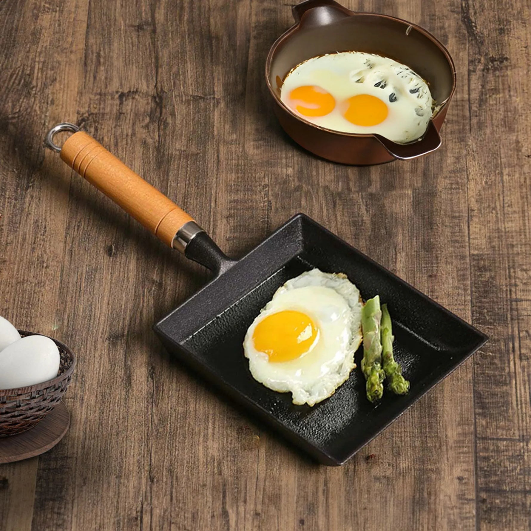 Cast Iron Tamagoyaki Japanese Omelette Egg Frying Skillet Fry Pan Wooden Handle-AMAZON FACTORY