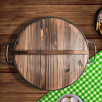Round Cast Iron Preseasoned Deep Baking Pizza Frying Pan Skillet with Wooden Lid-AMAZON FACTORY