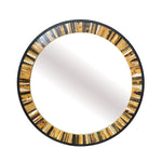 32" Brown and Black Faux Stone Round Framed Accent Mirror - AMAZON FACTORY