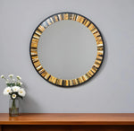 32" Brown and Black Faux Stone Round Framed Accent Mirror - AMAZON FACTORY