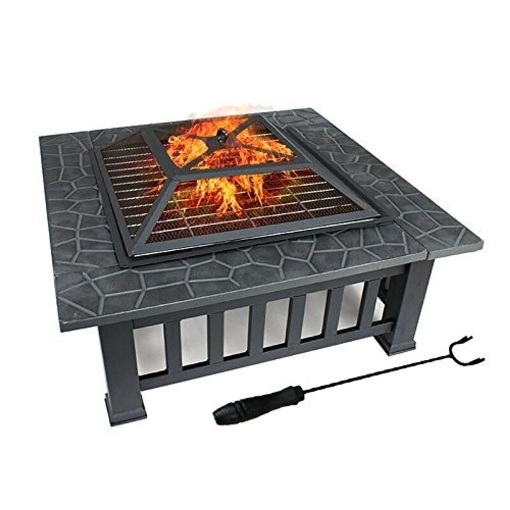32" Gray Square Charcoal or Wood Burning Fire Pit with Cover - AMAZON FACTORY
