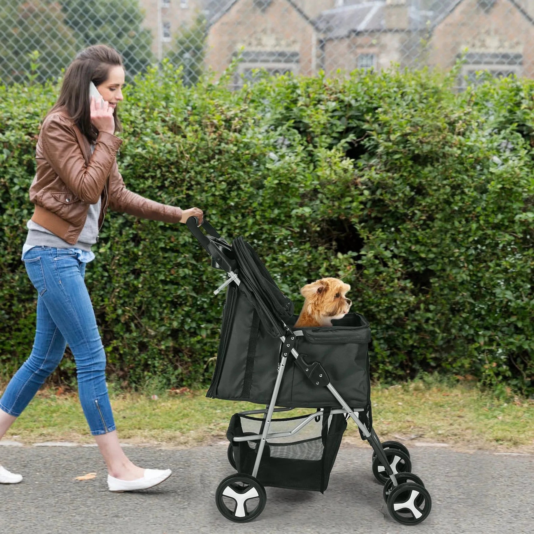 4 Wheels Pet Stroller Foldable Carrier Strolling Cart Travel Jogger Pet-AMAZON FACTORY