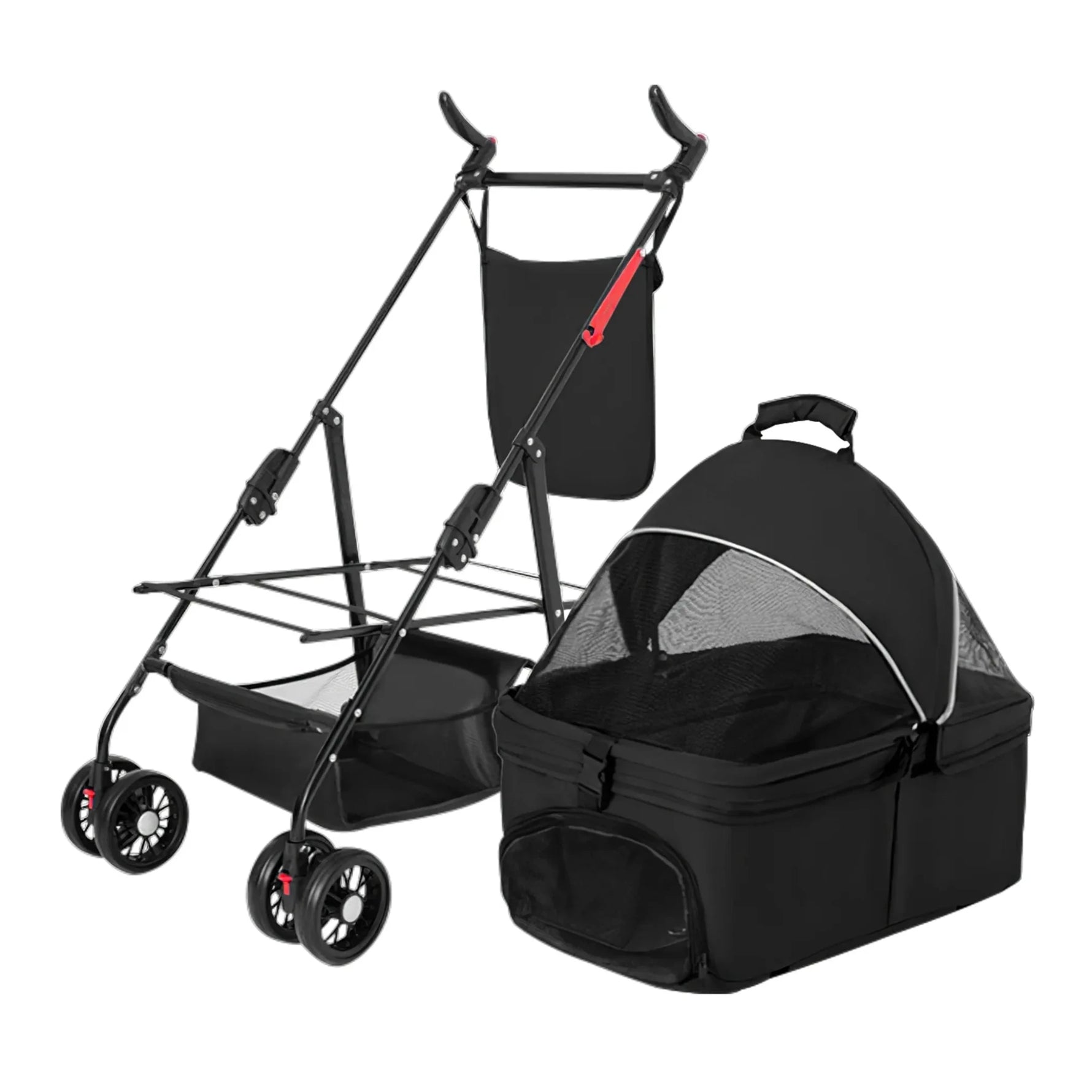 4 Wheels Pet Stroller Foldable Carrier Strolling Cart Travel-AMAZON FACTORY