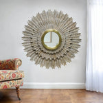 44" Antiqued Gold Sunburst Wood and Metal Framed Accent Mirror - AMAZON FACTORY