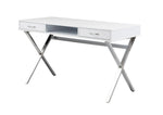 47" White and Silver Wood and Metal Computer Desk With Two Drawers-AMAZON FACTORY