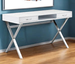 47" White and Silver Wood and Metal Computer Desk With Two Drawers-AMAZON FACTORY