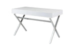 47" White and Silver Wood and Metal Computer Desk With Two Drawers-AMAZON FACTORY