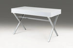 47" White and Silver Wood and Metal Computer Desk With Two Drawers-AMAZON FACTORY