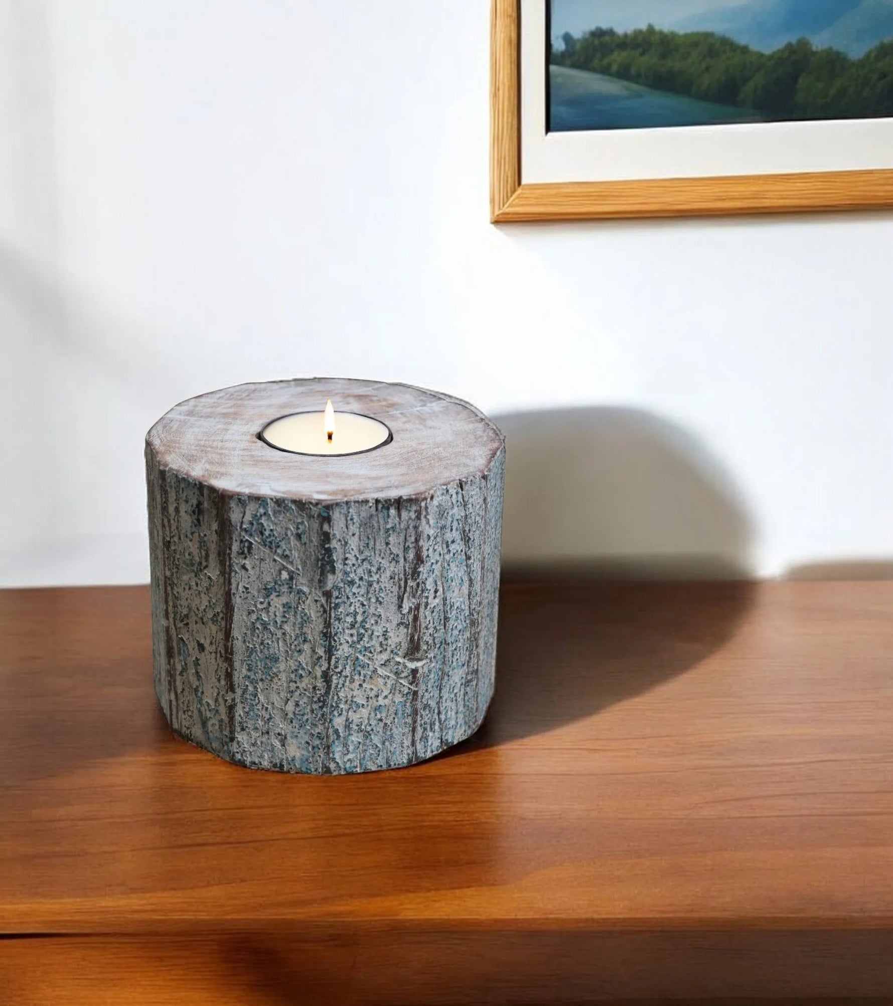 5" Brown And White "Solid Wood Tabletop" Tealight Candle Holder - AMAZON FACTORY