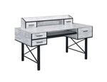 59" Antiqued White and Black Computer Desk With Five Drawers-AMAZON FACTORY