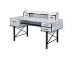 59" Antiqued White and Black Computer Desk With Five Drawers-AMAZON FACTORY