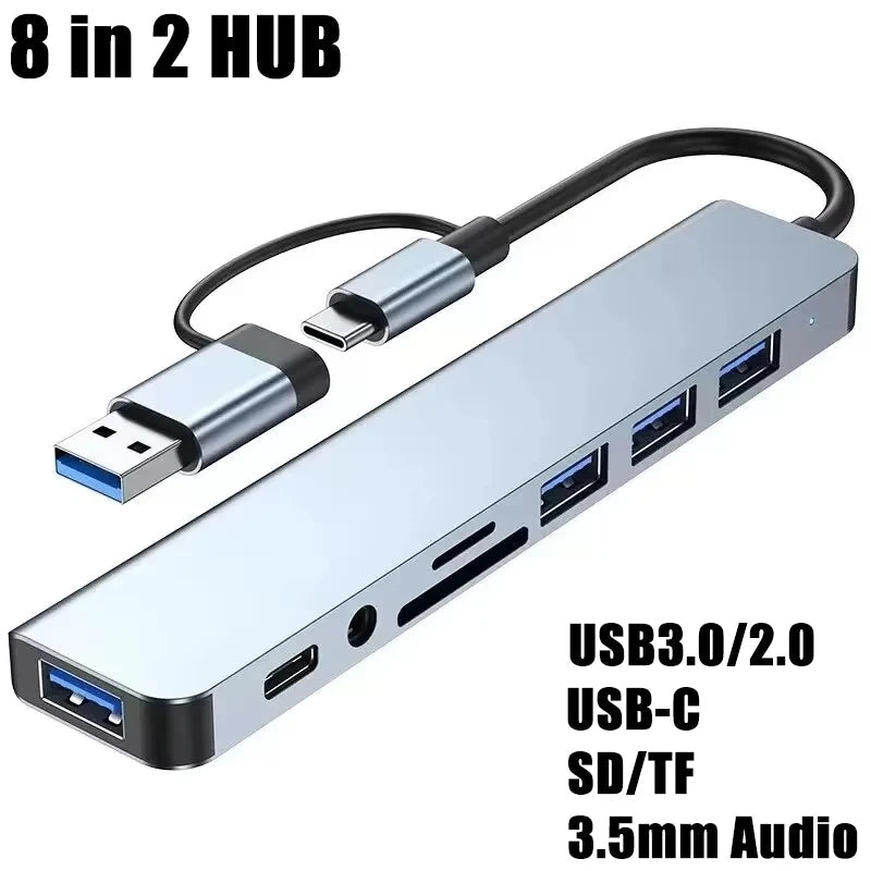 8 in 2 USB-C HUB USB Splitter USB Extender with 4 USB Port 1 USBC Port TF/SD Card Reader Audio Output Compatible with MacBook-AMAZON FACTORY