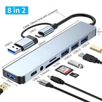 8 in 2 USB-C HUB USB Splitter USB Extender with 4 USB Port 1 USBC Port TF/SD Card Reader Audio Output Compatible with MacBook-AMAZON FACTORY