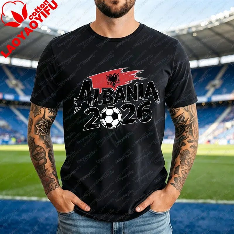 ALBANIA national team Soccer Graphic men's women's Tee cotton Unisex TShirt 2026 USA Mexico Football Lover Gift Soccer Cup shirt-AMAZON FACTORY