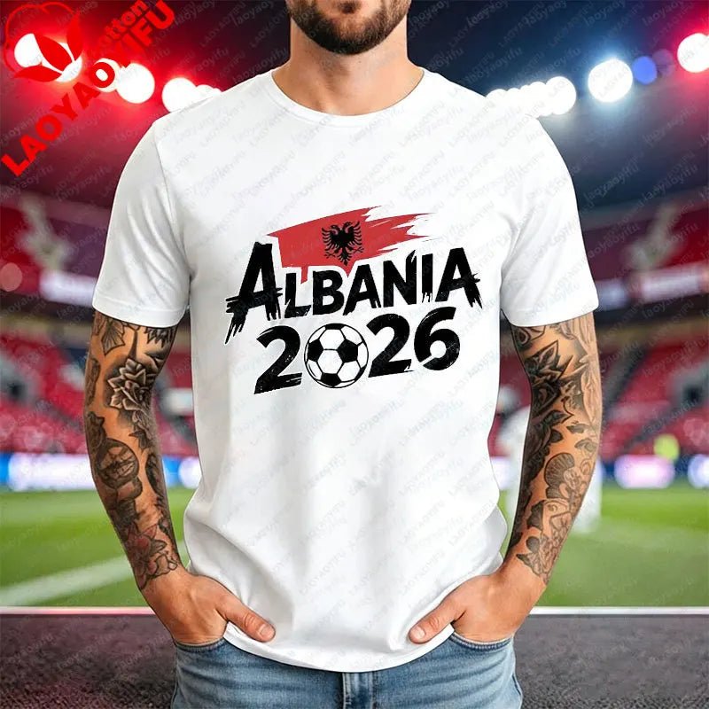 ALBANIA national team Soccer Graphic men's women's Tee cotton Unisex TShirt 2026 USA Mexico Football Lover Gift Soccer Cup shirt-AMAZON FACTORY