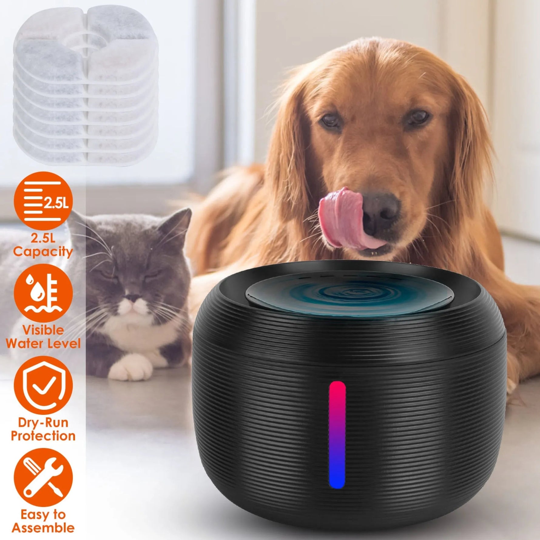 Smart Pet Water Fountain – 2.5L / 84oz for Dogs & Cats - AMAZON FACTORY