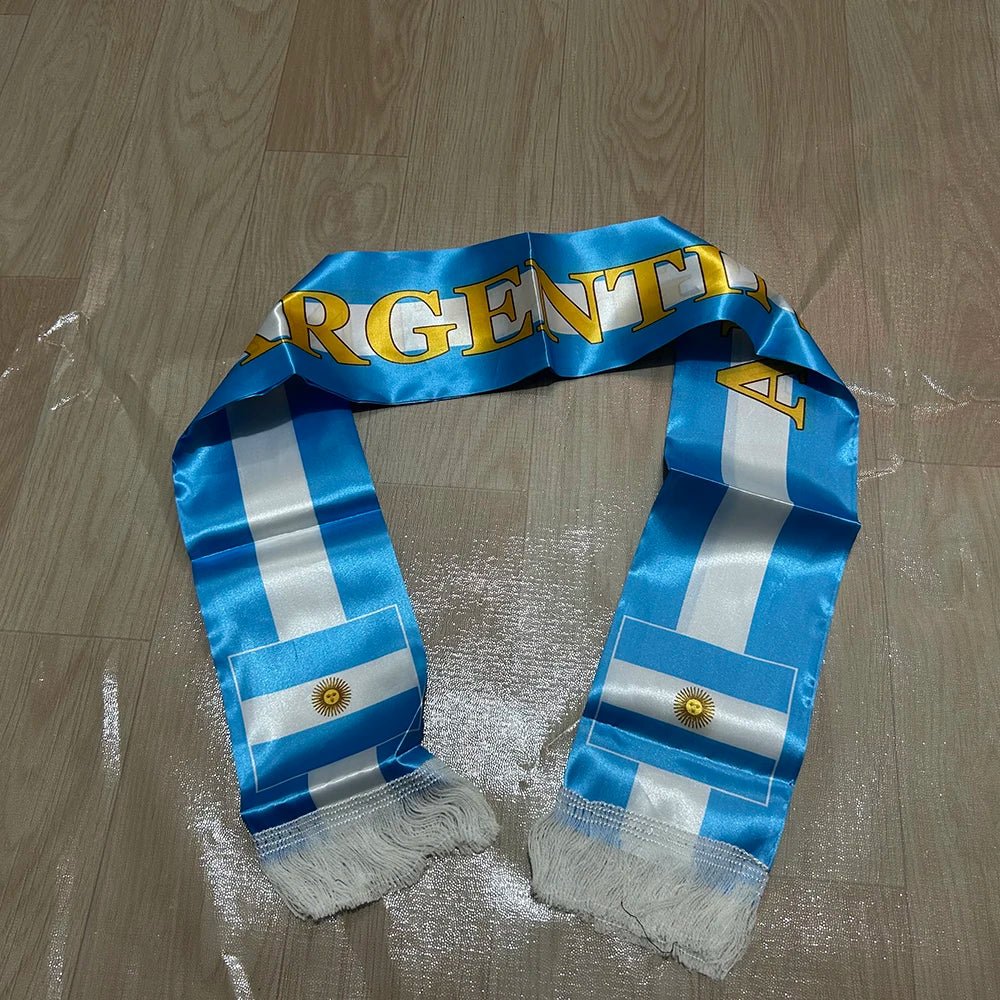 Argentina Scarf 14x135cm Double-sided Printed Argentina Flag Satin Scarf Suitable for 2026 world cup Sports Event-AMAZON FACTORY