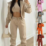 Autumn Winter Women's 3 Piece Sets Casual Long Sleeve Zip Hoodies Tank High Waist Sweatpants Jogger Pant Suits Sporty Outfit-AMAZON FACTORY