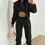 Autumn Winter Women's 3 Piece Sets Casual Long Sleeve Zip Hoodies Tank High Waist Sweatpants Jogger Pant Suits Sporty Outfit-AMAZON FACTORY