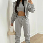 Autumn Winter Women's 3 Piece Sets Casual Long Sleeve Zip Hoodies Tank High Waist Sweatpants Jogger Pant Suits Sporty Outfit-AMAZON FACTORY