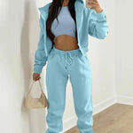 Autumn Winter Women's 3 Piece Sets Casual Long Sleeve Zip Hoodies Tank High Waist Sweatpants Jogger Pant Suits Sporty Outfit-AMAZON FACTORY