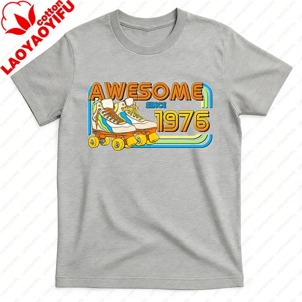 AWESOME SINCE 1976 Men Cotton TShirt Tops Made in 1976 All Original Parts Birthday 1976 Limited Edition T-Shirt Male Collar Tee-AMAZON FACTORY