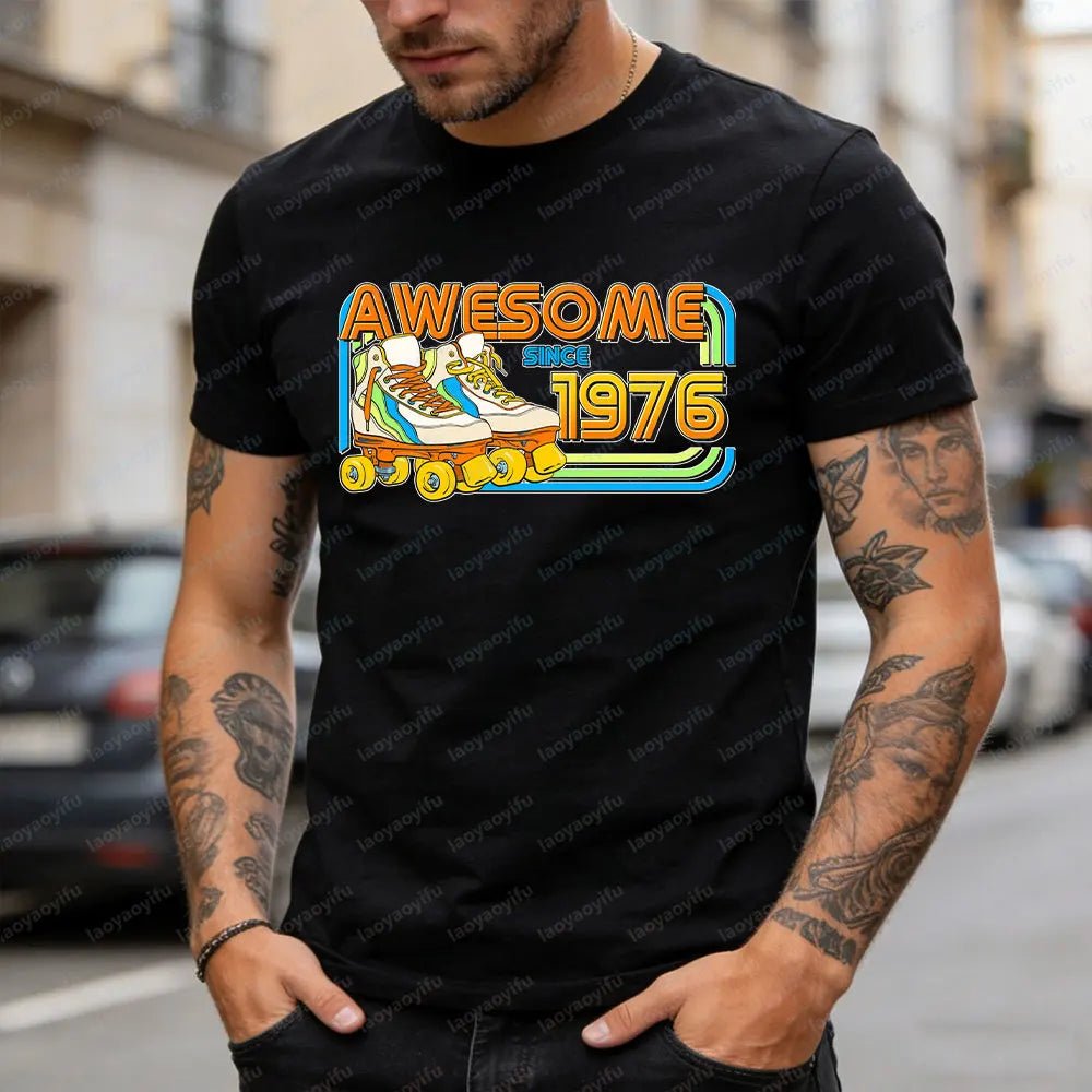 AWESOME SINCE 1976 Men Cotton TShirt Tops Made in 1976 All Original Parts Birthday 1976 Limited Edition T-Shirt Male Collar Tee-AMAZON FACTORY