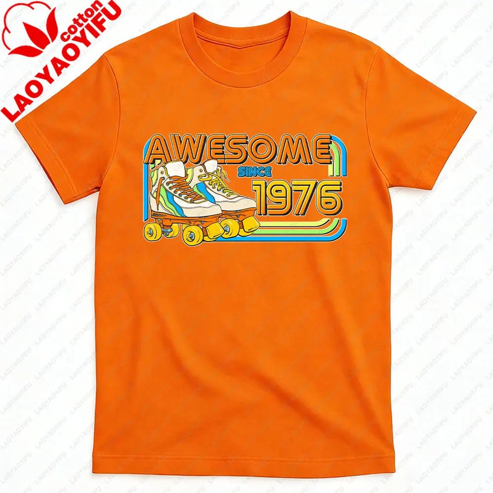 AWESOME SINCE 1976 Men Cotton TShirt Tops Made in 1976 All Original Parts Birthday 1976 Limited Edition T-Shirt Male Collar Tee-AMAZON FACTORY