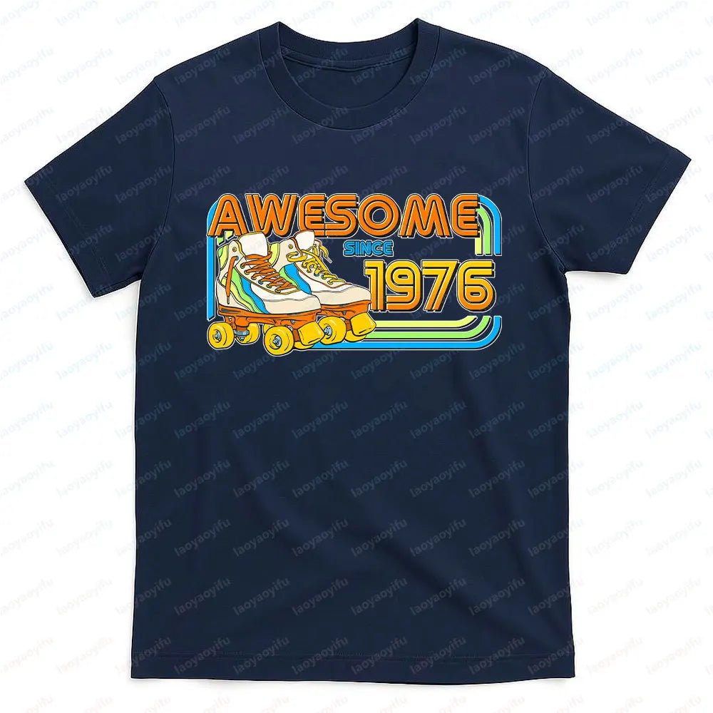 AWESOME SINCE 1976 Men Cotton TShirt Tops Made in 1976 All Original Parts Birthday 1976 Limited Edition T-Shirt Male Collar Tee-AMAZON FACTORY