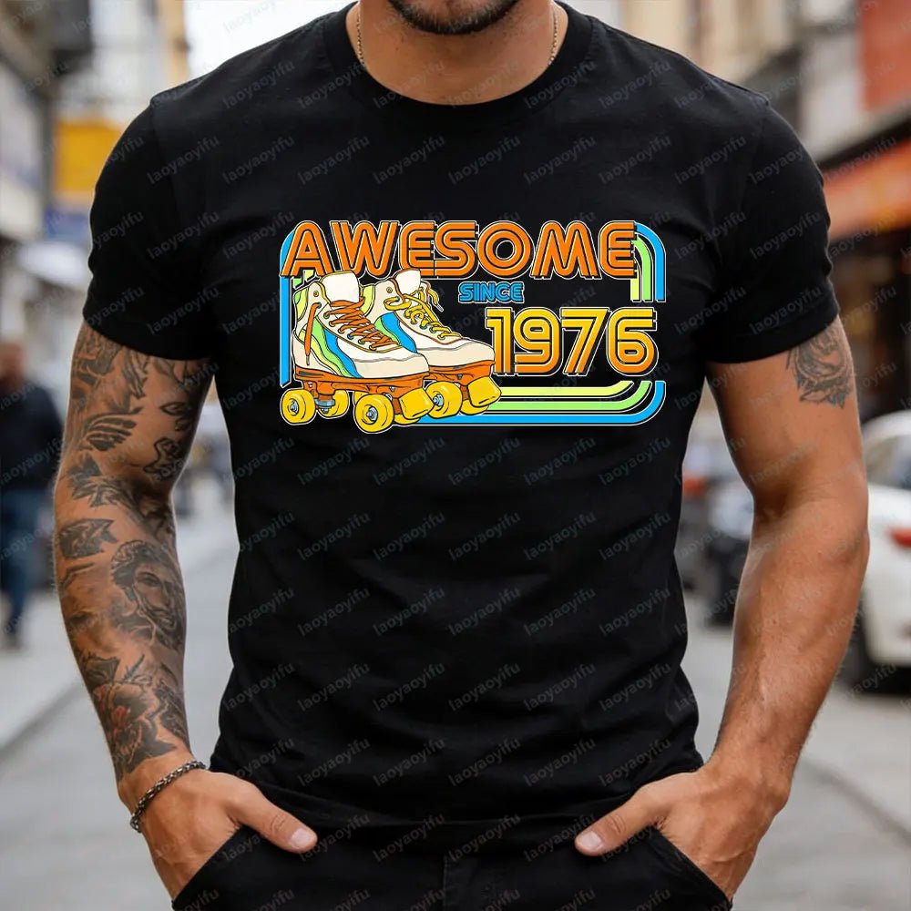 AWESOME SINCE 1976 Men Cotton TShirt Tops Made in 1976 All Original Parts Birthday 1976 Limited Edition T-Shirt Male Collar Tee-AMAZON FACTORY