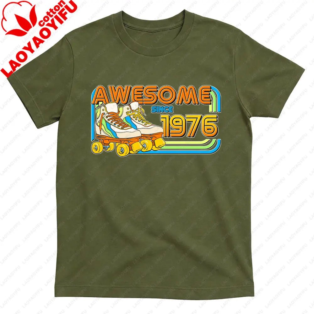 AWESOME SINCE 1976 Men Cotton TShirt Tops Made in 1976 All Original Parts Birthday 1976 Limited Edition T-Shirt Male Collar Tee-AMAZON FACTORY