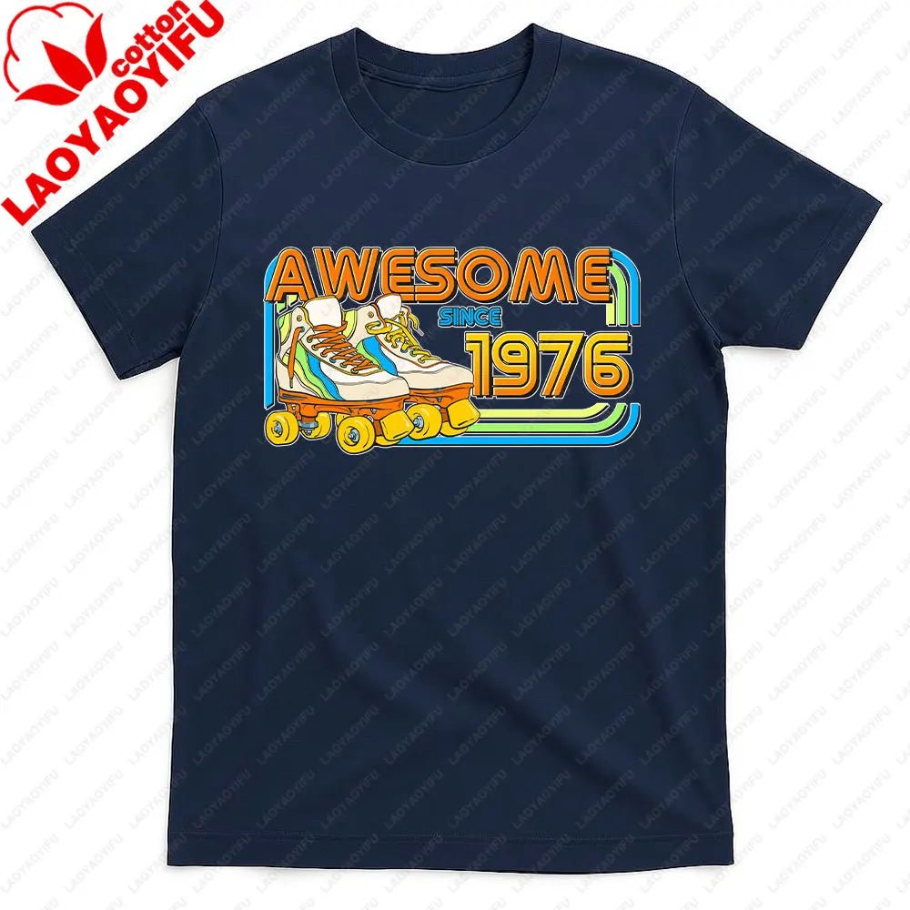 AWESOME SINCE 1976 Men Cotton TShirt Tops Made in 1976 All Original Parts Birthday 1976 Limited Edition T-Shirt Male Collar Tee-AMAZON FACTORY