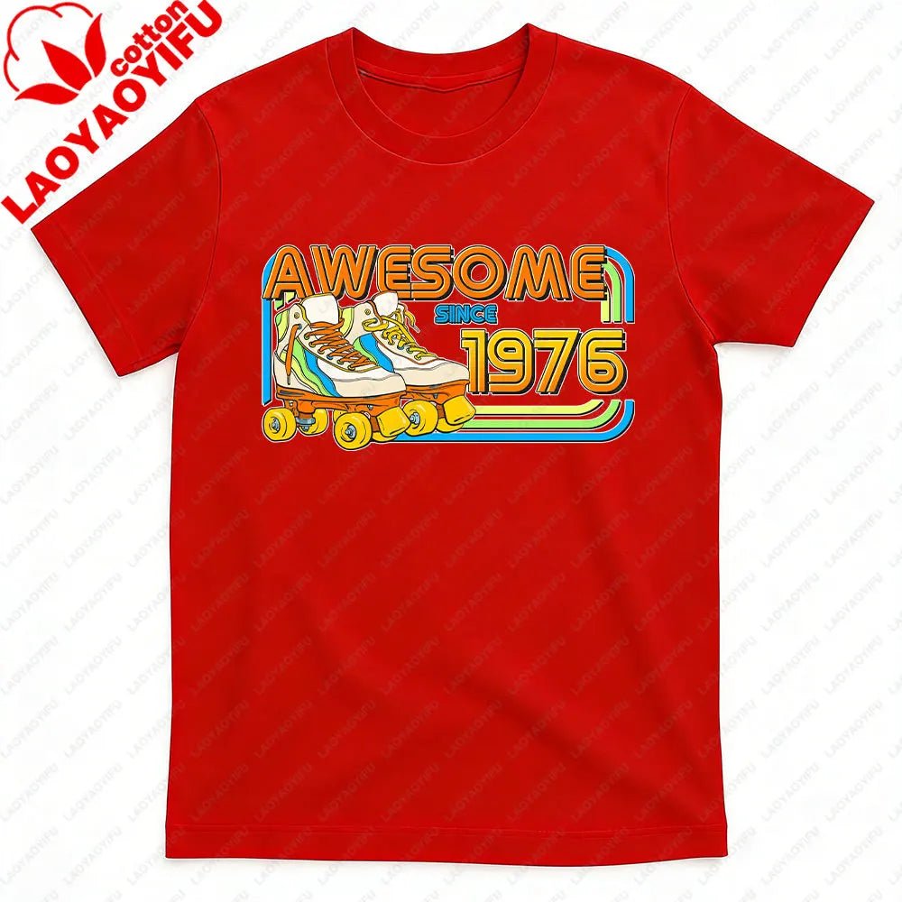 AWESOME SINCE 1976 Men Cotton TShirt Tops Made in 1976 All Original Parts Birthday 1976 Limited Edition T-Shirt Male Collar Tee-AMAZON FACTORY