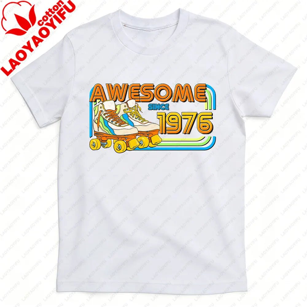 AWESOME SINCE 1976 Men Cotton TShirt Tops Made in 1976 All Original Parts Birthday 1976 Limited Edition T-Shirt Male Collar Tee-AMAZON FACTORY