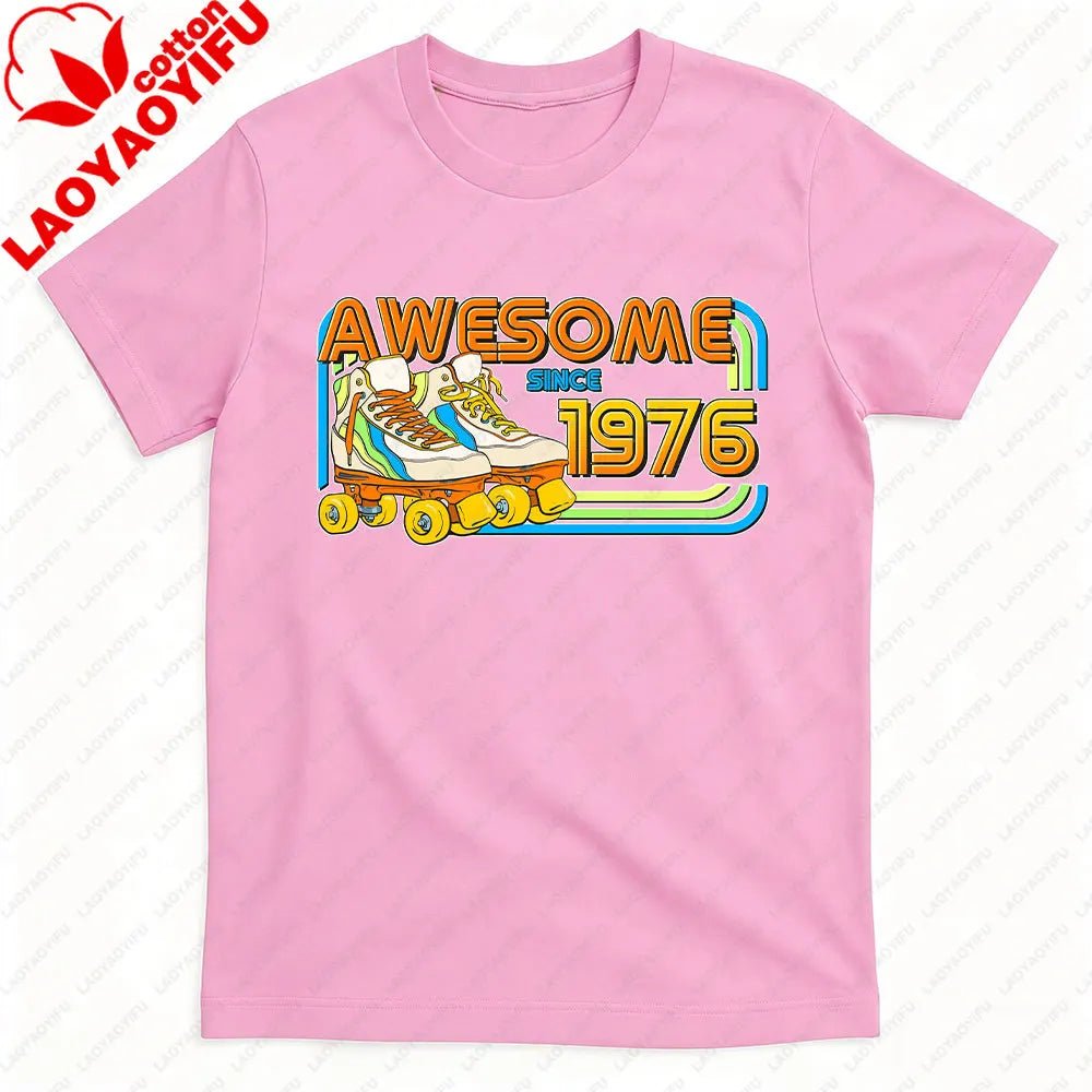 AWESOME SINCE 1976 Men Cotton TShirt Tops Made in 1976 All Original Parts Birthday 1976 Limited Edition T-Shirt Male Collar Tee-AMAZON FACTORY
