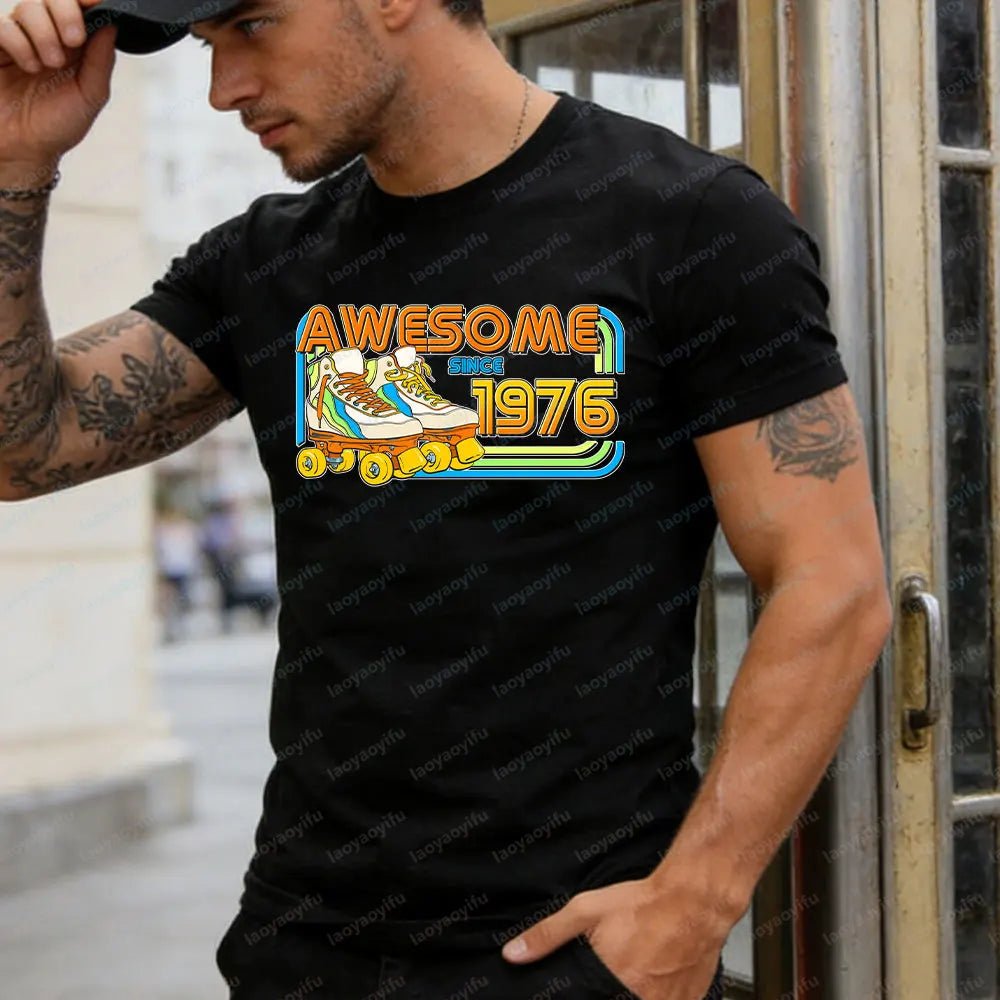 AWESOME SINCE 1976 Men Cotton TShirt Tops Made in 1976 All Original Parts Birthday 1976 Limited Edition T-Shirt Male Collar Tee-AMAZON FACTORY